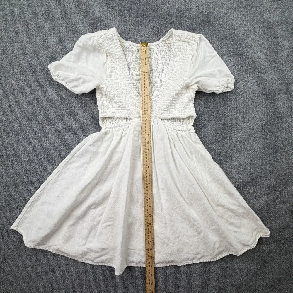 Japna White Smocked Mini Dress Puff Sleeve Boho Cottagecore S‎